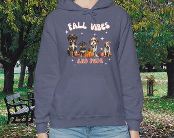 Fall season puppy hoodie sweatshirt, autumn season sweater dog lovers, pumpkin season doggy long sleeve hooded hoody, retro fall dog sweater