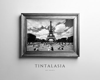 Eiffel Tower | Paris Wall Art Print | Digital Download | Black & White | Travel Decor | France Landscape Printable Art photograph