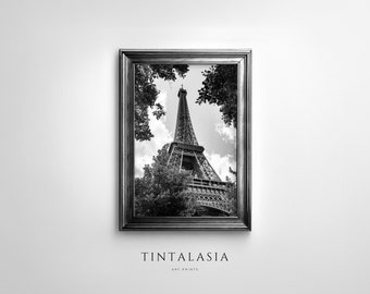 Eiffel Tower | Paris Wall Art Print | Digital Download | Black & White | Travel Decor | France Landscape Printable Art photograph