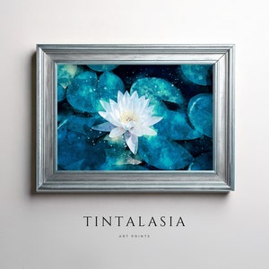 White Waterlily Digital Print - Watercolor Style Wall Art Download | Monet-Inspired Botanical Decor for Living Room, Bedroom, Office, bath