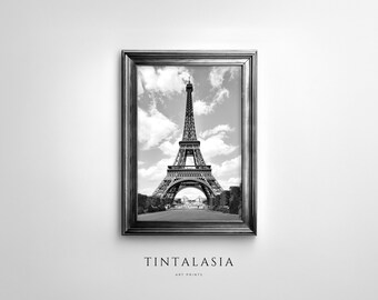 Eiffel Tower Park | Paris Wall Art Print | Digital Download | Black & White | Travel Decor | France Landscape Printable Art photograph