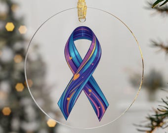 Ornament van het voorlichtingslint van blaaskanker | Paars, blauw en goud acryl