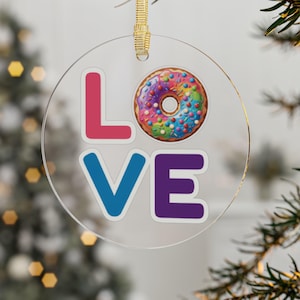 LOVE Donut Acrylic Ornament: Rainbow Sprinkles, Pastel Pride Decor