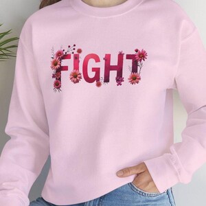Pink Flower Fight Sweatshirt, Floral Daisy Unisex Crewneck, Breast Cancer Awareness, Cute Pink Pullover, Feminine Rose, Women&#39;s Rights, Rose