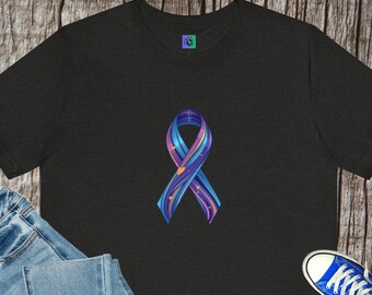 T-shirt met lint voor voorlichting van kanker van de blaas | Awareness-T-shirt paarsblauw en goud
