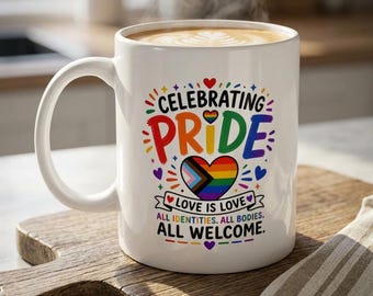 Celebrating Pride Rainbow Typography Mug | Ceramic 11oz