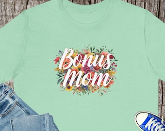 Bonus Mom-T-shirt | Motherhood-shirt met bloemenprint, stiefmoederkleding