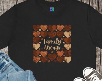 T-shirt familie harten altijd | Bruine rustieke harten, zwarte geschiedenismaand