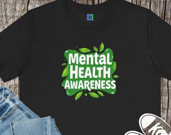T-shirt geestelijke gezondheid bewustzijn groen blad typografie | Vreedzame frisse lucht