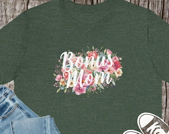 Bonusmoeder-T-shirt | Mom-shirt met bloemenprint, stiefmoeder-T-shirt
