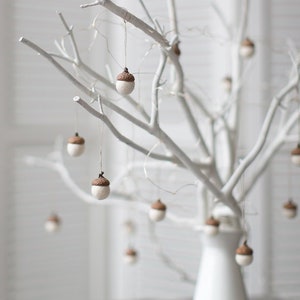 White felted acorn ornaments for Christmas