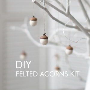 Felted acorns DIY Make white Christmas ornaments yourself Easy DIY craft kit for eco friendly home decor Beginner felting craft set image 1