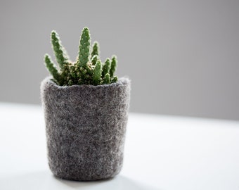 Wool planter for succulents, Mini plant favor, Hygge home decor, Organic felted vase, Mountain rock stone like