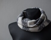 Woolen infinity circle scarf for men and women - Neutral shades of grey merino wool loop shawl - Felted unisex cowl - Striped neck warmer