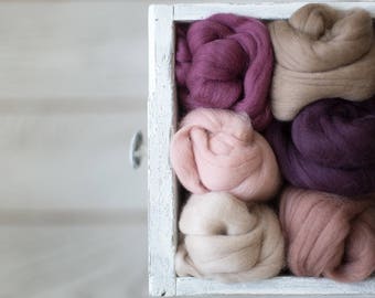 Pastel Merino wool roving, Set of 6 colors needle and wet felting supplies, Best thin woolen choice for spinning