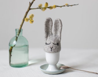 Egg warmer - Easter bunny, Gray nursery room decor, Easter table centerpiece decoration, Felted natural organic wool egg hunting stuffer