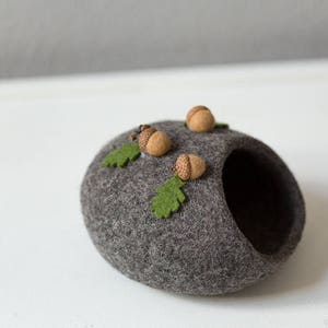 Hedgehog bed, Small pet cave, Eco friendly small animal house, Hamster bed, Woodland fall autumn acorn decor, Pet furniture, Nap pouch image 4