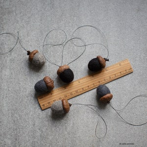 Neutral color fall decor Dark Gothic Christmas ornaments Set of 3 felted acorns for magic forest party favors Halloween decorations image 8