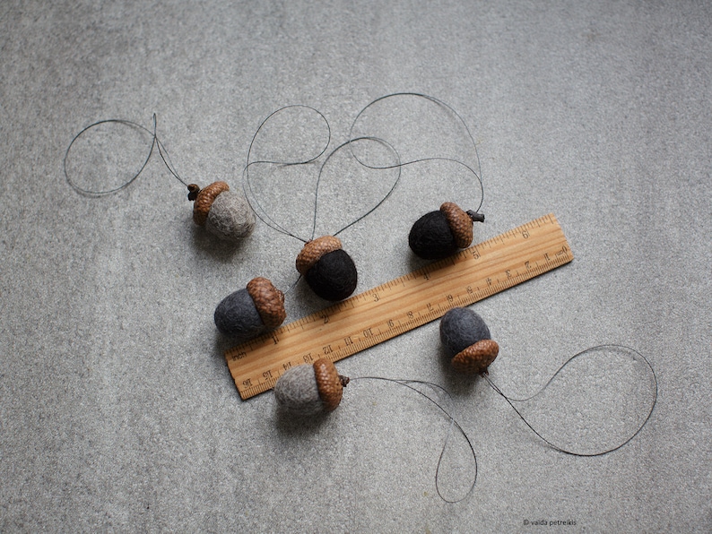 Neutral color fall decor Dark Gothic Christmas ornaments Set of 3 felted acorns for magic forest party favors Halloween decorations image 8