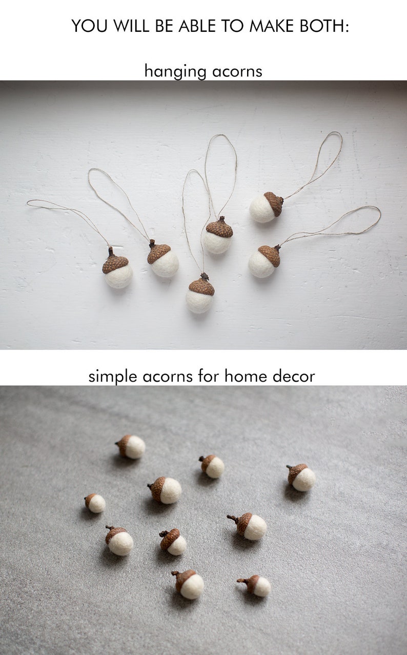 Felted acorns DIY Make white Christmas ornaments yourself Easy DIY craft kit for eco friendly home decor Beginner felting craft set image 3