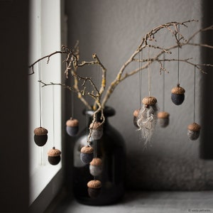 Neutral color fall decor Dark Gothic Christmas ornaments Set of 3 felted acorns for magic forest party favors Halloween decorations image 4