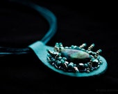 Leather pendant with stone OOAK - Handmade turquoise teal aqua sea blue pendant - Statement jewelry - Gift for her