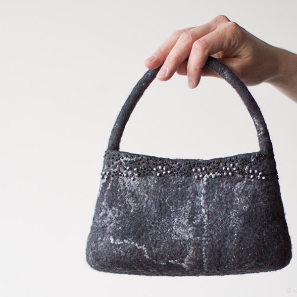 Small Felted Handbag in Grey Tones - Elegant Bag for a Special Woman - ready to ship