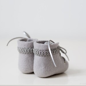 Newborn booties, Princess baby shoes, Gray felted boots, Limited edition crib shoes, New baby gift, Newborn girl coming home outfit image 2