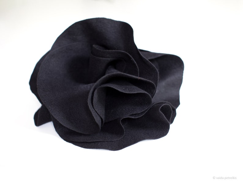 Black ruffle shawl, Elegant nuno felted statement scarf, Eco fashion for stylish gothic weddings, Woman woolen wrap for Halloween costume image 7