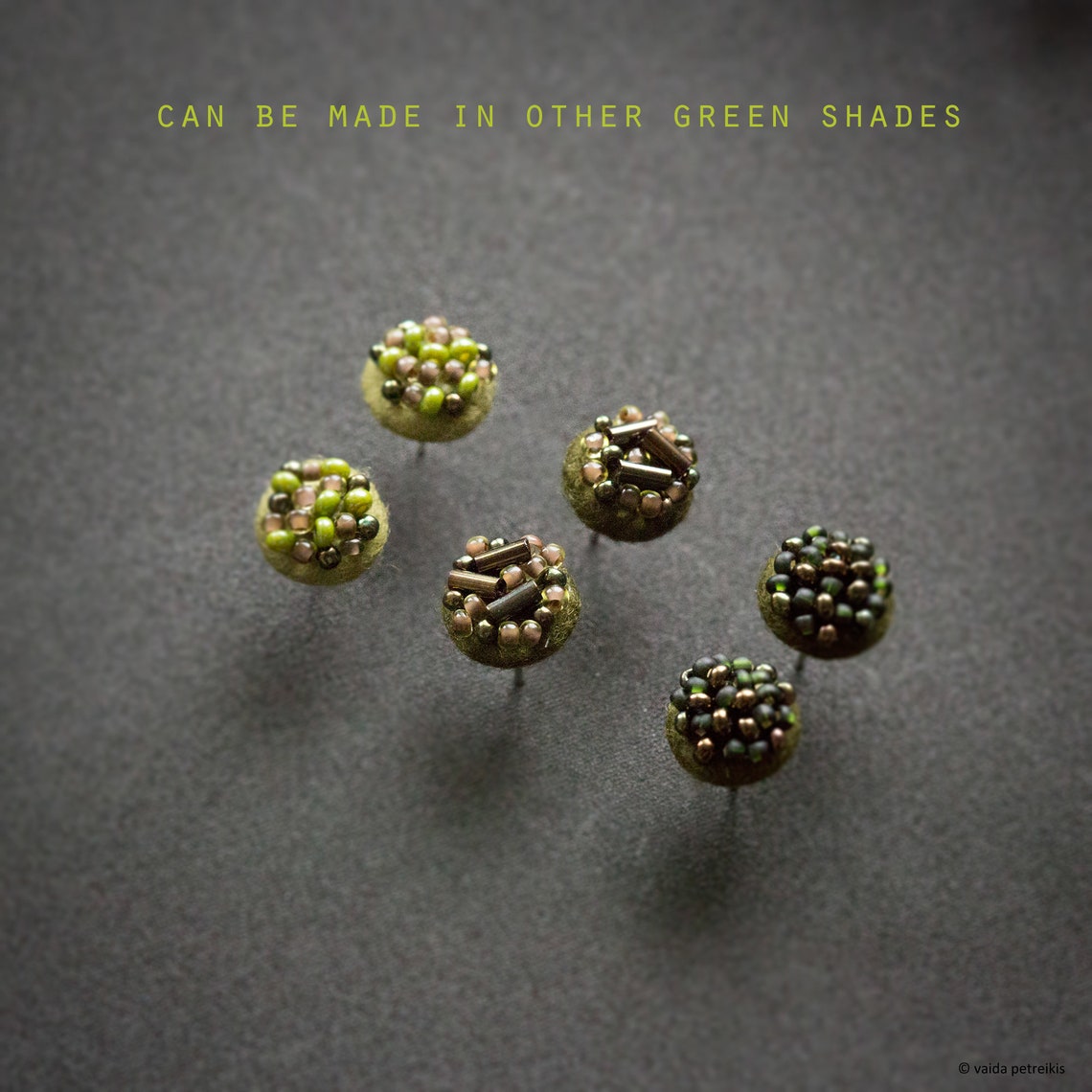 Olive green stud earrings Modern felted mossy green round Etsy