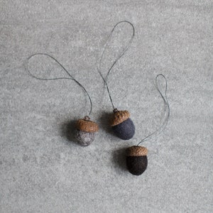 Neutral color fall decor Dark Gothic Christmas ornaments Set of 3 felted acorns for magic forest party favors Halloween decorations image 2