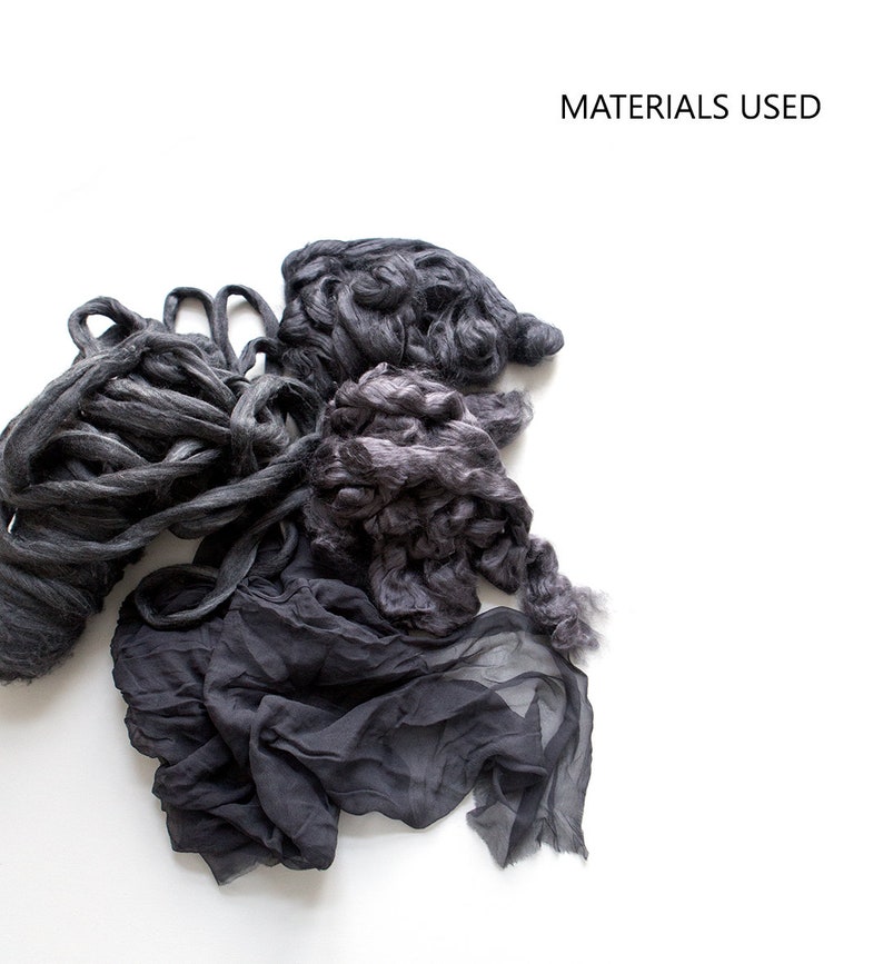 Elegant statement ruffle scarf Sculptural charcoal grey nuno felted ruffled shawl Wearable wool silk fiber art Eco fashion image 5