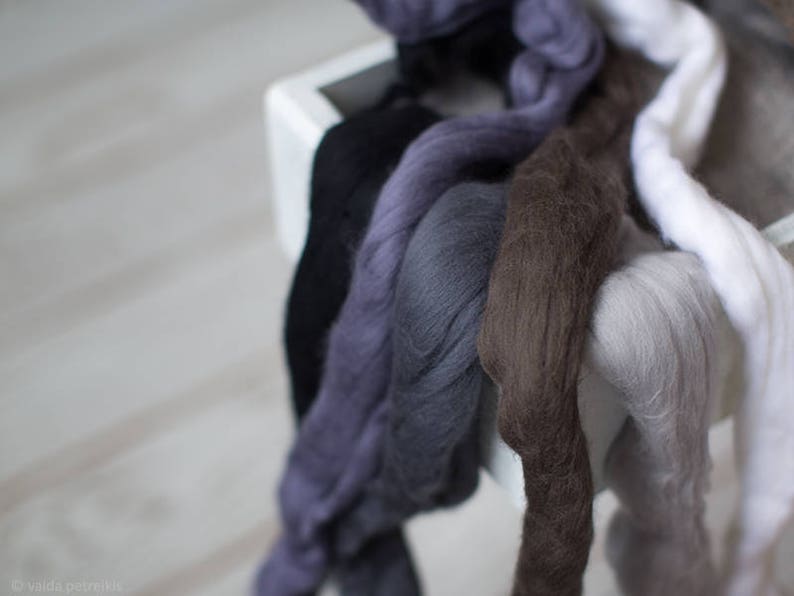 Wool Roving Assortment Merino Wool Supplies Mixed 6 Neutral Etsy