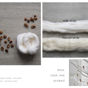 Felted acorns DIY Make white Christmas ornaments yourself Easy DIY craft kit for eco friendly home decor Beginner felting craft set image 7