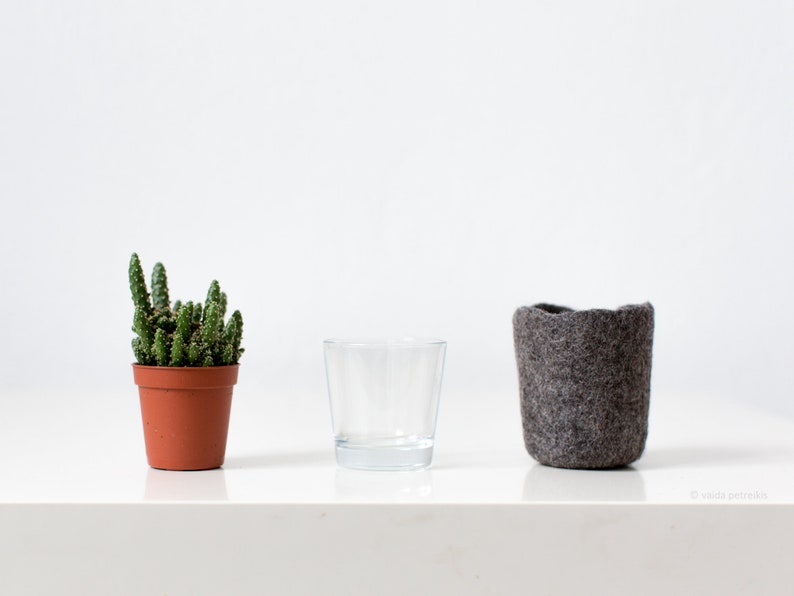 Wool planter for succulents, Mini plant favor, Hygge home decor, Organic felted vase, Mountain rock stone like plant cozy image 4