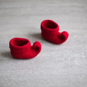 Christmas elf shoes for baby girls and boys, Woodland fairy booties for small kids in pure red or custom color image 6