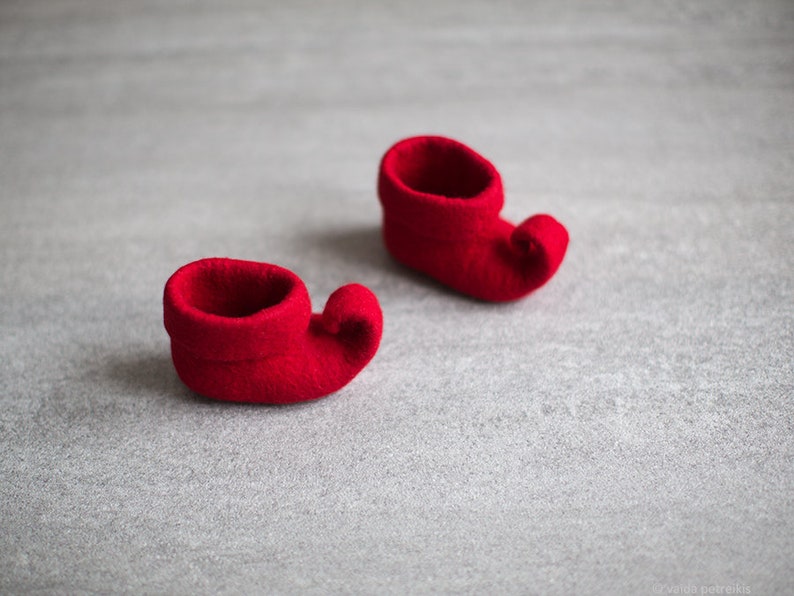 Christmas elf shoes for baby girls and boys, Woodland fairy booties for small kids in pure red or custom color image 6