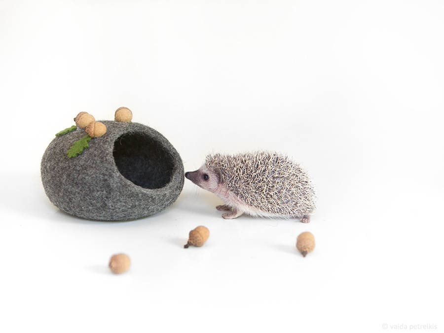Hedgehog Bed, Small Pet Cave, Eco Friendly Small Animal House, Hamster Woodland Fall Autumn Acorn Decor, Pet Furniture, Nap Pouch