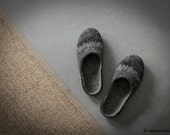 Felted slippers, Women house shoes, Boiled wool clogs in dark grey with black rubber soles homemade by Vaida Petreikis, Hygge gift idea