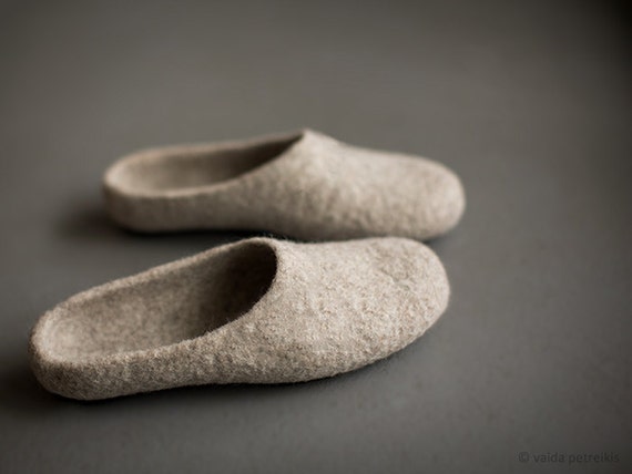 Felted organic wool slippers for women 