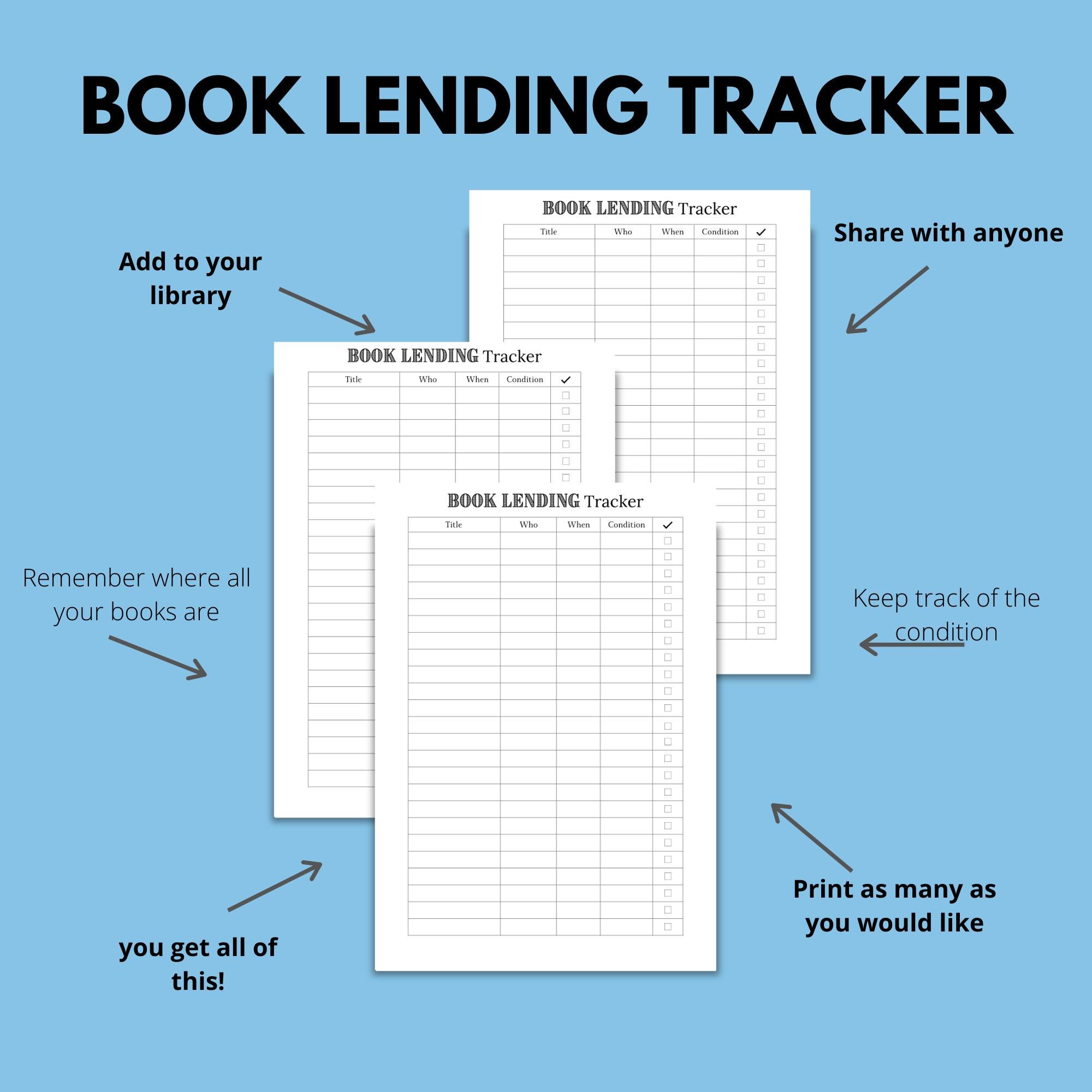 Printable Book Lending Tracker, Library Tracker, Book Journal Pages ...