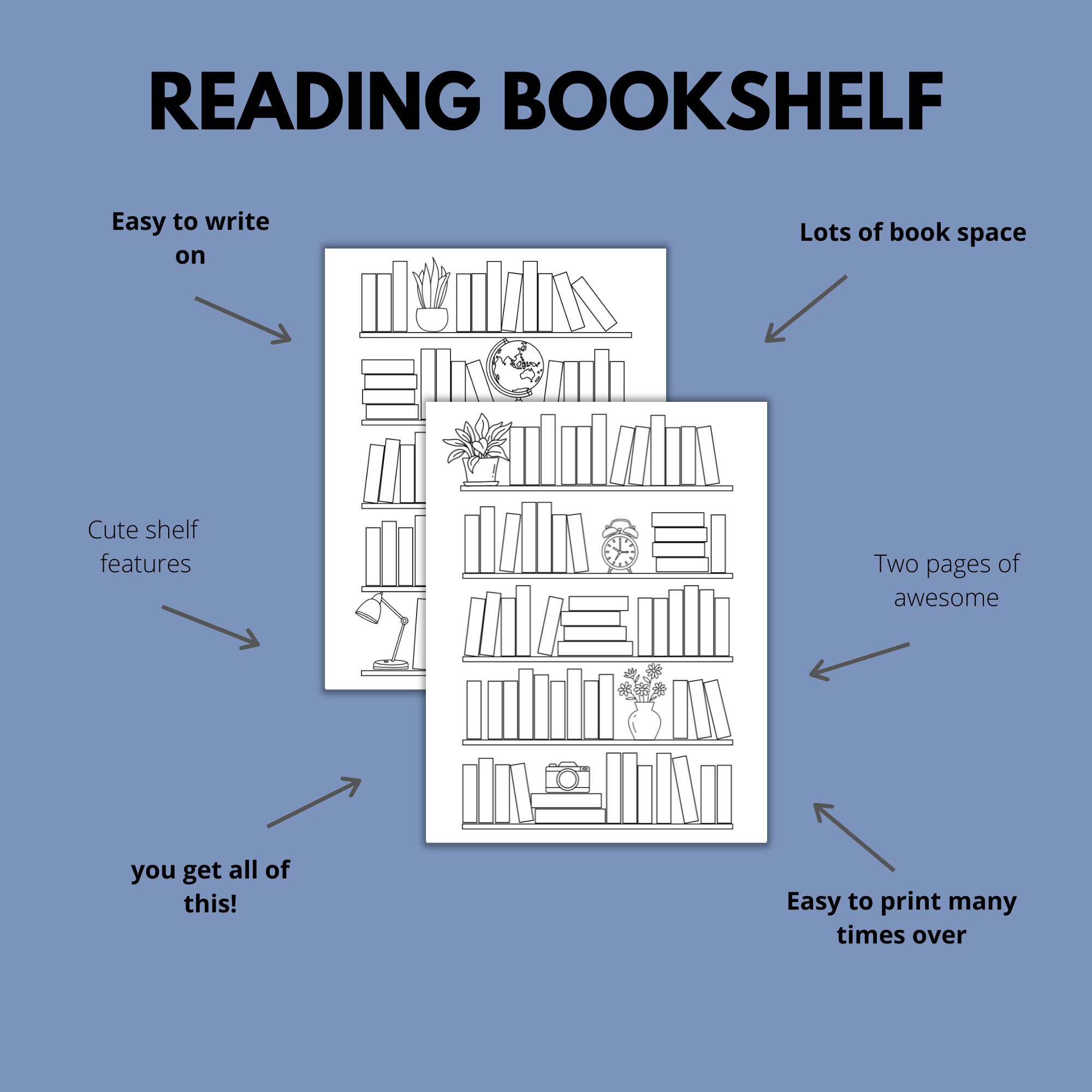 Printable Bookshelf Tracker, Reading Bookshelf, Book Tracker, Book ...