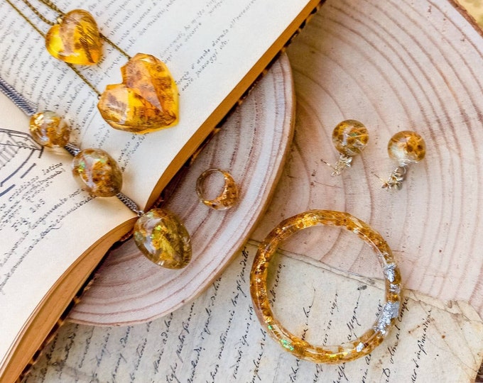 Resin Jewelry with Mimosa Flowers | Secret Garden Collection
