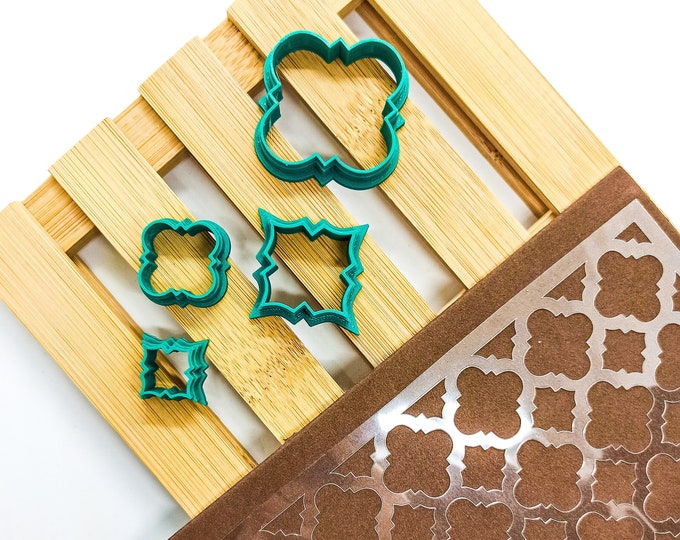 Polymer Clay Shape Cutters + Stencil | Set of 4 + 1 | Arabesque B | Clay Tools