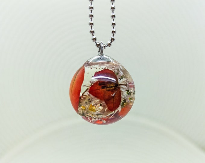 Resin Sphere with Bouganville and Daisies Real Flowers | Secret Garden Collection