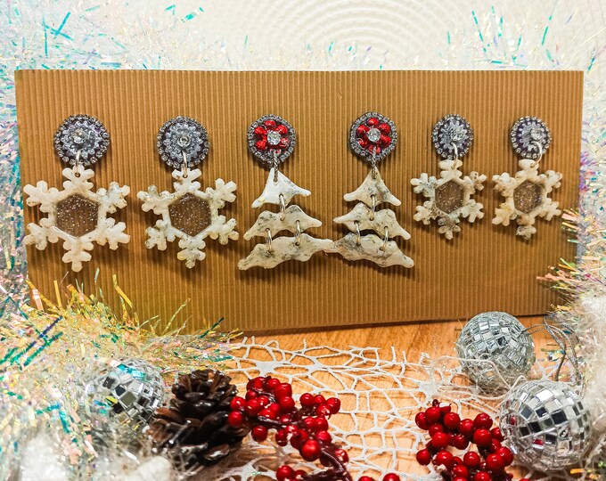 Polymer Clay Christmas Earrings  | Snowflakes and Christmas Tree