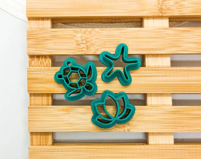 Polymer Clay Shape Cutters | Set of 3 | Starfish, Turtle and Lotus | Clay Tools