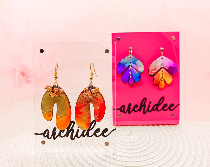 Alcohol Ink Art Earrings | Multicolor and Orange