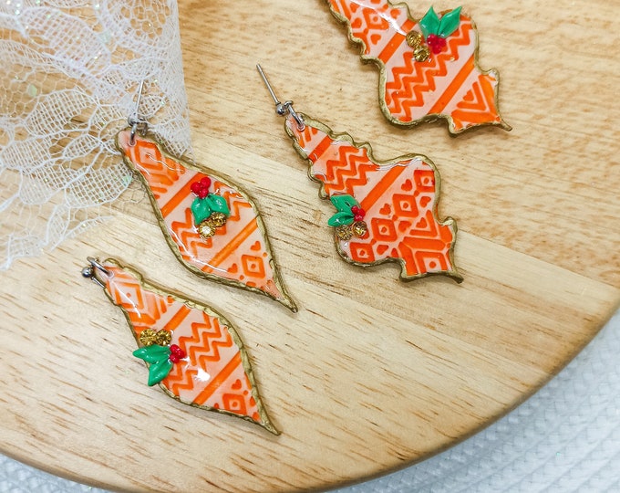 Polymer Clay Christmas Ornaments Earrings  | Beige and Orange