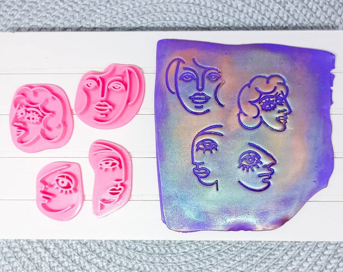 Polymer Clay Stamp Embosser Stamp Tool | Set of 4 | Picasso Faces | Clay Tools